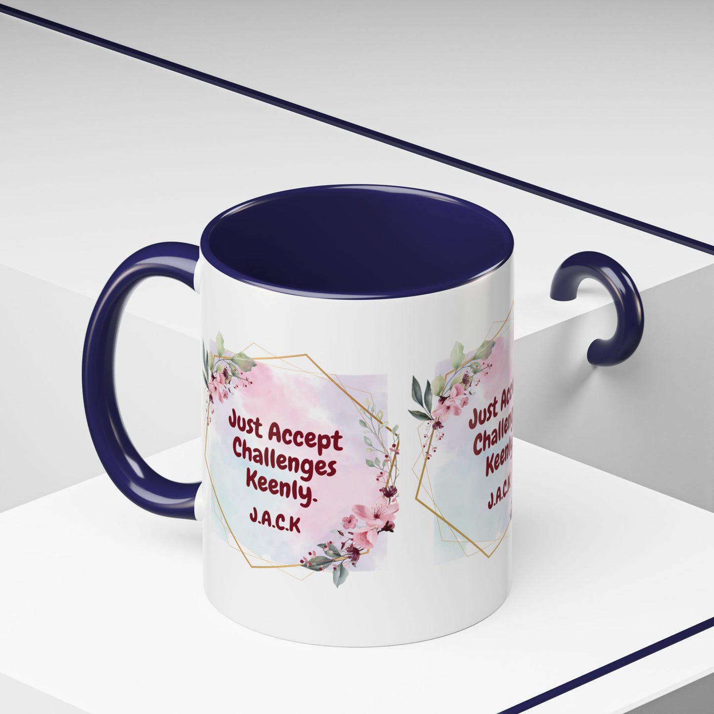 Personalized Floral Frame Accent Coffee Mug