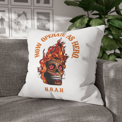 Personalized Initial Quote Fire Skull — Custom Sayings on Square Poly Canvas Pillowcase