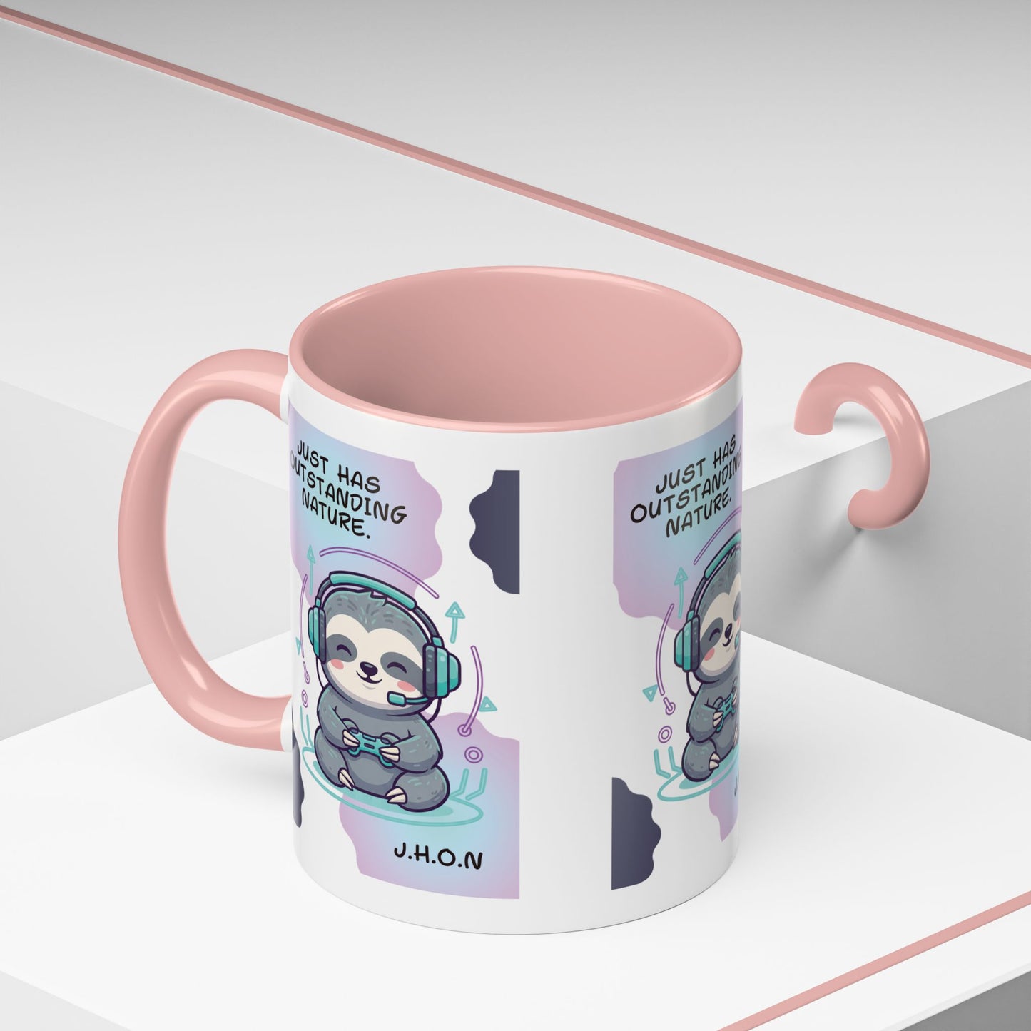 Personalized Initial Sloth Gamer Accent Coffee Mug