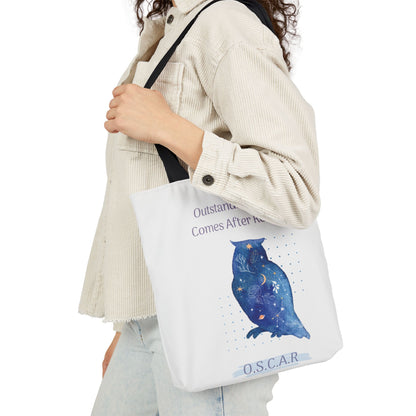 Personalized Initial Quote Owl Galaxy Canvas Tote Custom Name