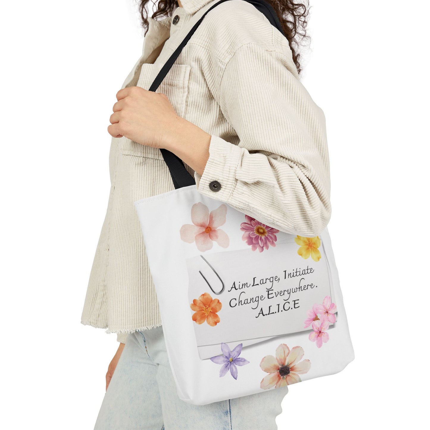Personalized Initial Quote Floral Clip Canvas Tote Custom Name