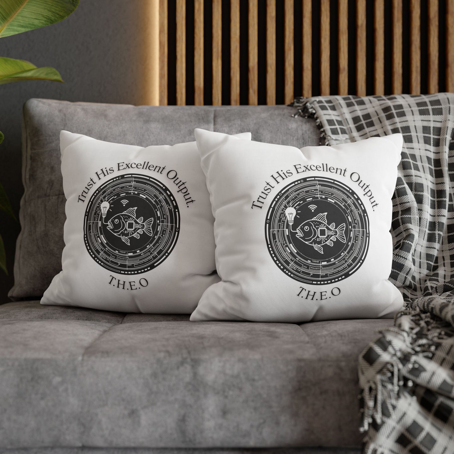 Personalized Initial Quote Fish — Custom Sayings on Square Poly Canvas Pillowcase