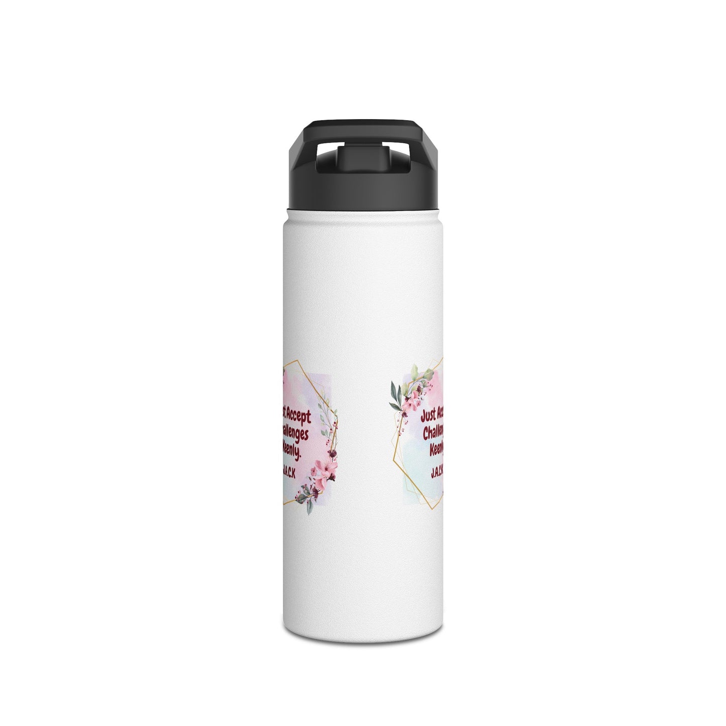 Personalized Initial Quote Floral Frame Stainless Steel Water Bottle