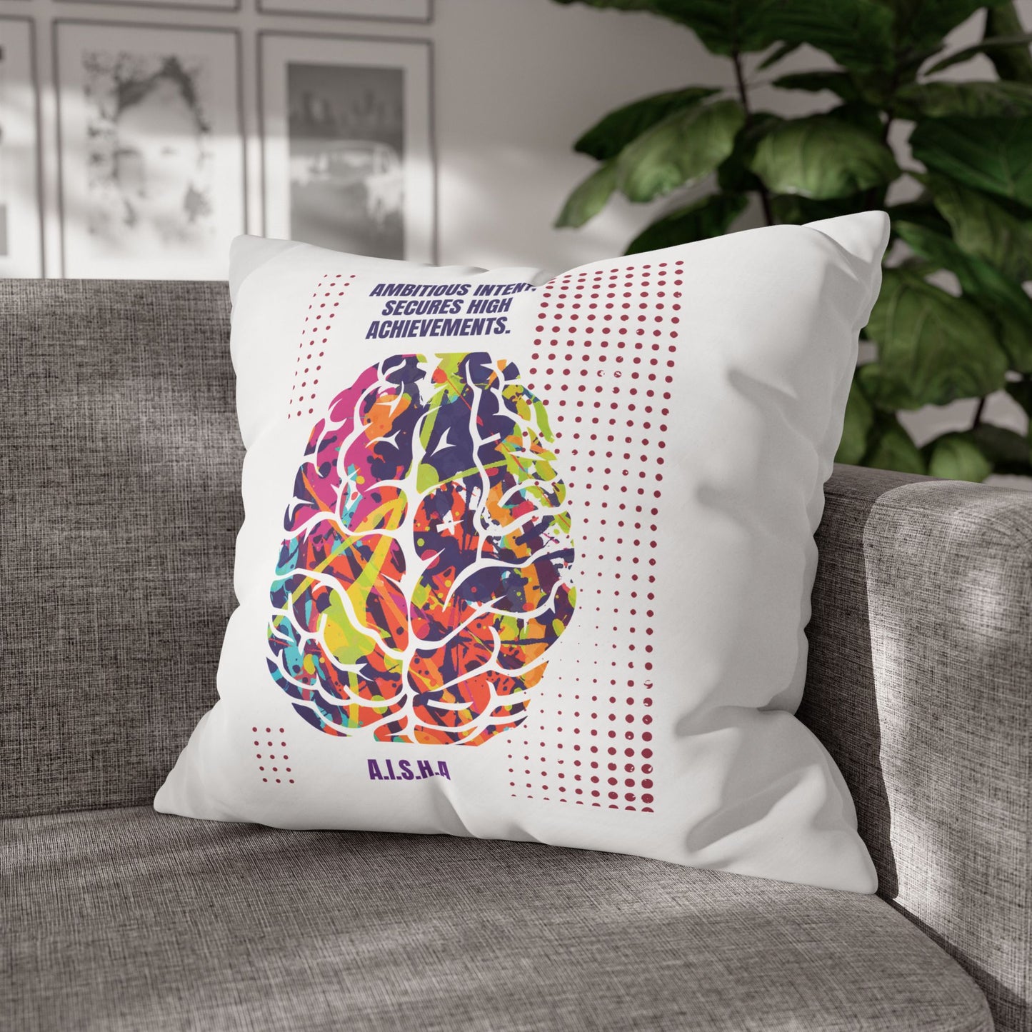 Personalized Initial Quote Brain — Custom Sayings on Square Poly Canvas Pillowcase