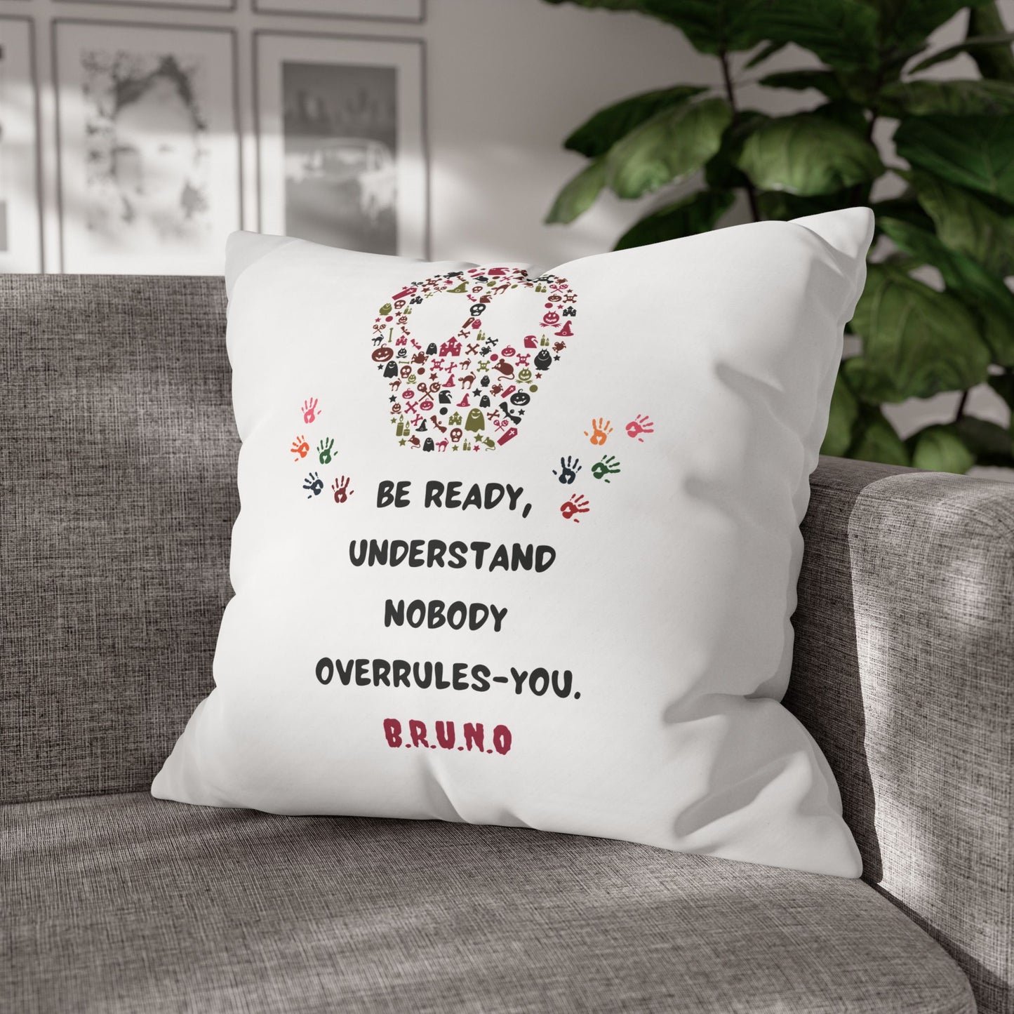 Personalized Initial Quote Floral Skull — Custom Sayings on Square Poly Canvas Pillowcase