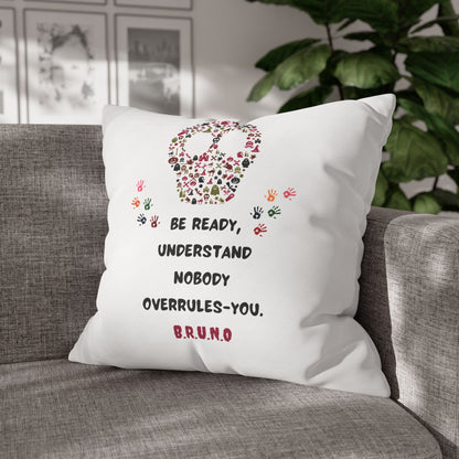 Personalized Initial Quote Floral Skull — Custom Sayings on Square Poly Canvas Pillowcase