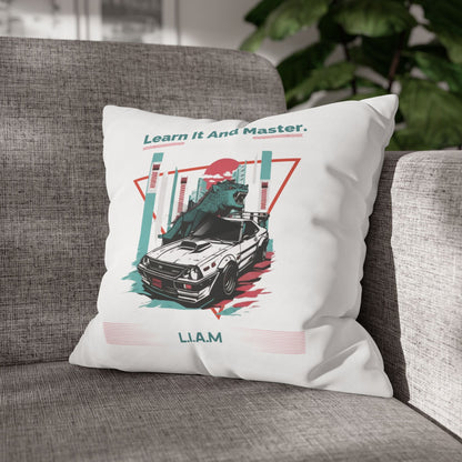 Personalized Initial Quote Dinosaur Car — Custom Sayings on Square Poly Canvas Pillowcase