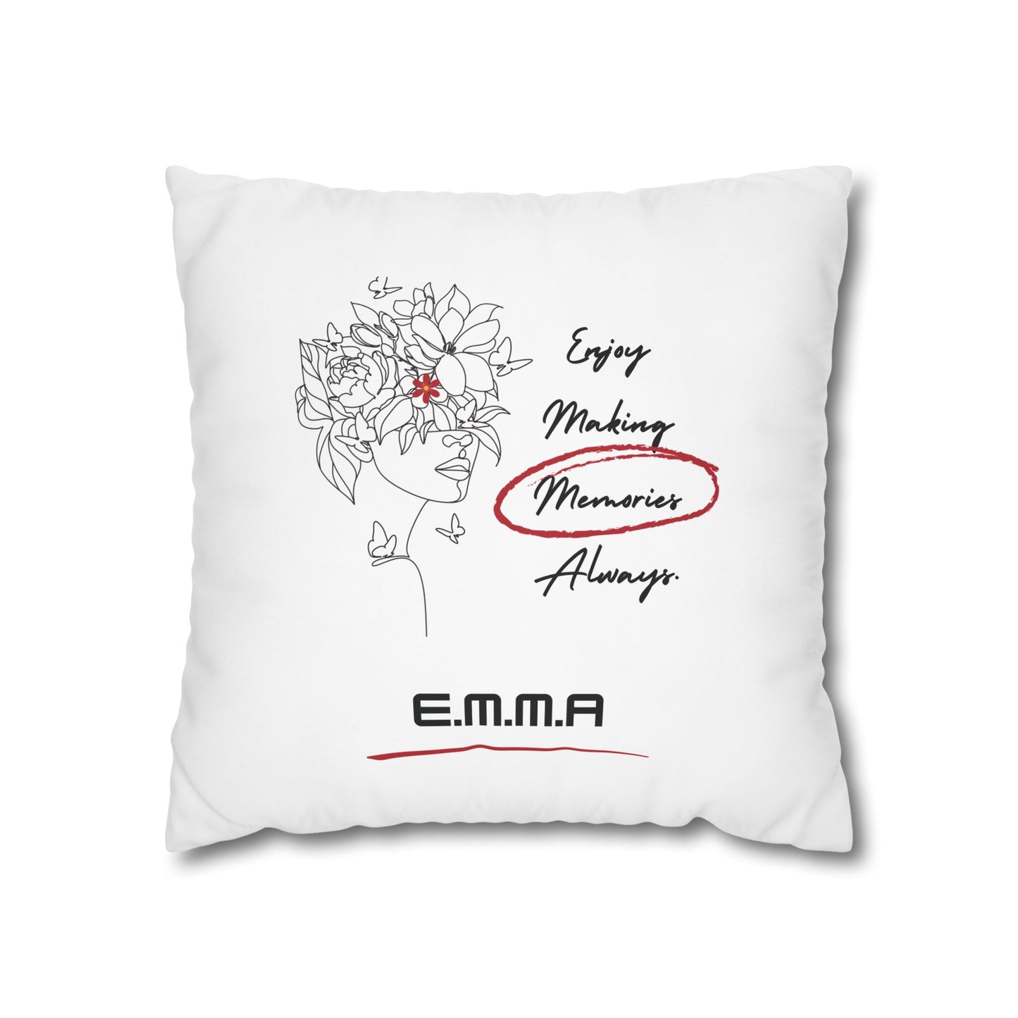 Personalized Initial Floral Girl — Custom Sayings on Square Poly Canvas Pillowcase