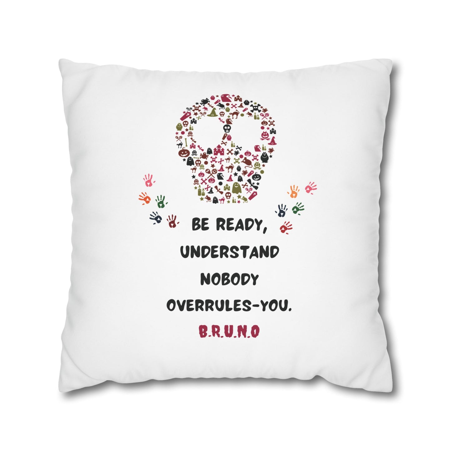 Personalized Initial Quote Floral Skull — Custom Sayings on Square Poly Canvas Pillowcase