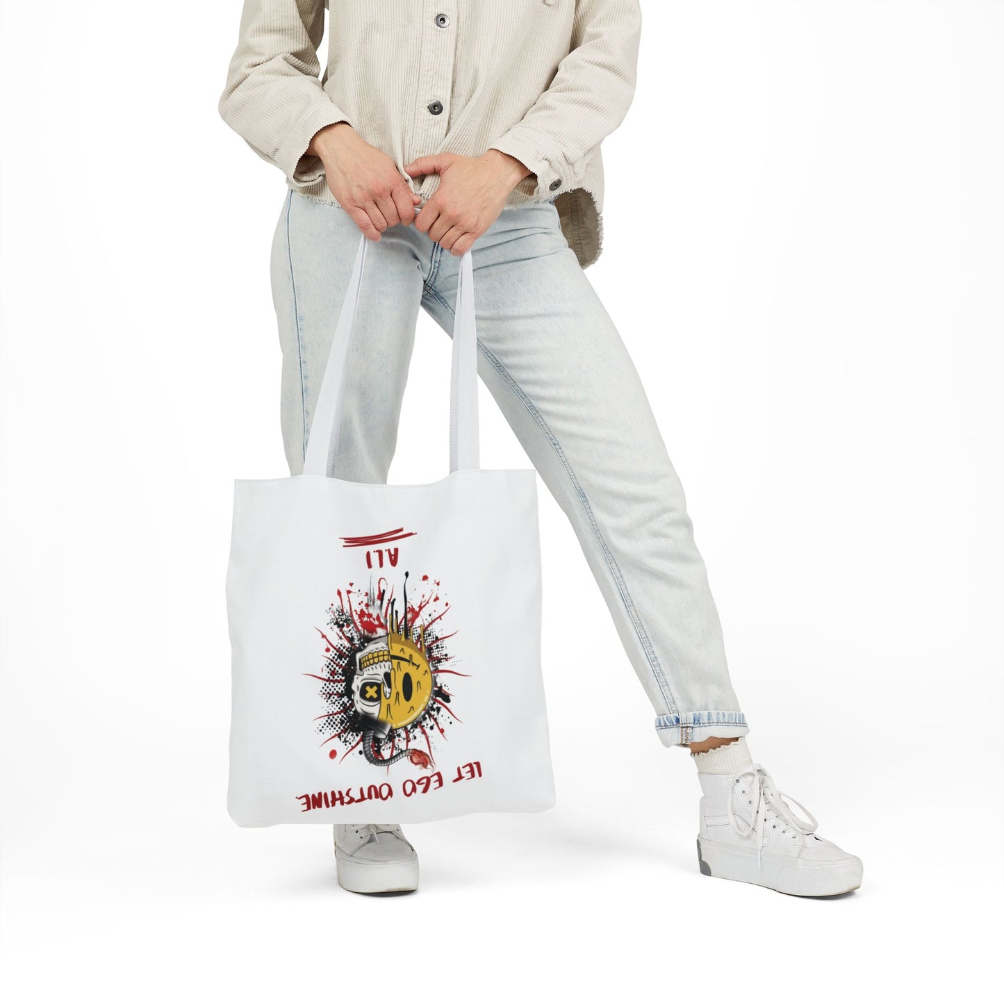 Personalized Initial Quote Split Smile Skull Canvas Tote Custom Name