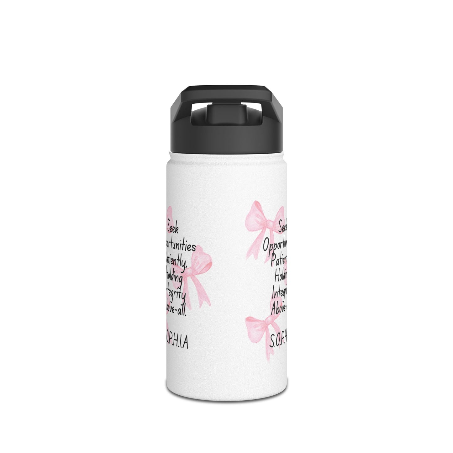 Personalized Initial Quote Pink Bow Stainless Steel Water Bottle