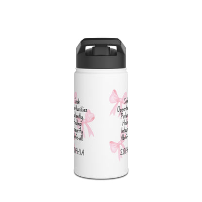 Personalized Initial Quote Pink Bow Stainless Steel Water Bottle