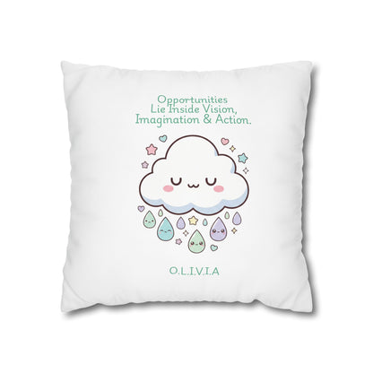 Personalized Initial Quote Cloud Dripping — Custom Sayings on Square Poly Canvas Pillowcase