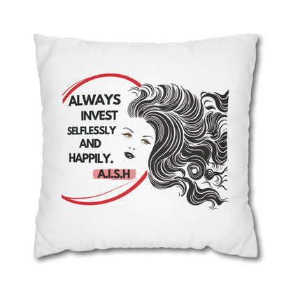 Personalized Initial Quote Inspirational Girl — Custom Sayings on Square Poly Canvas Pillowcase