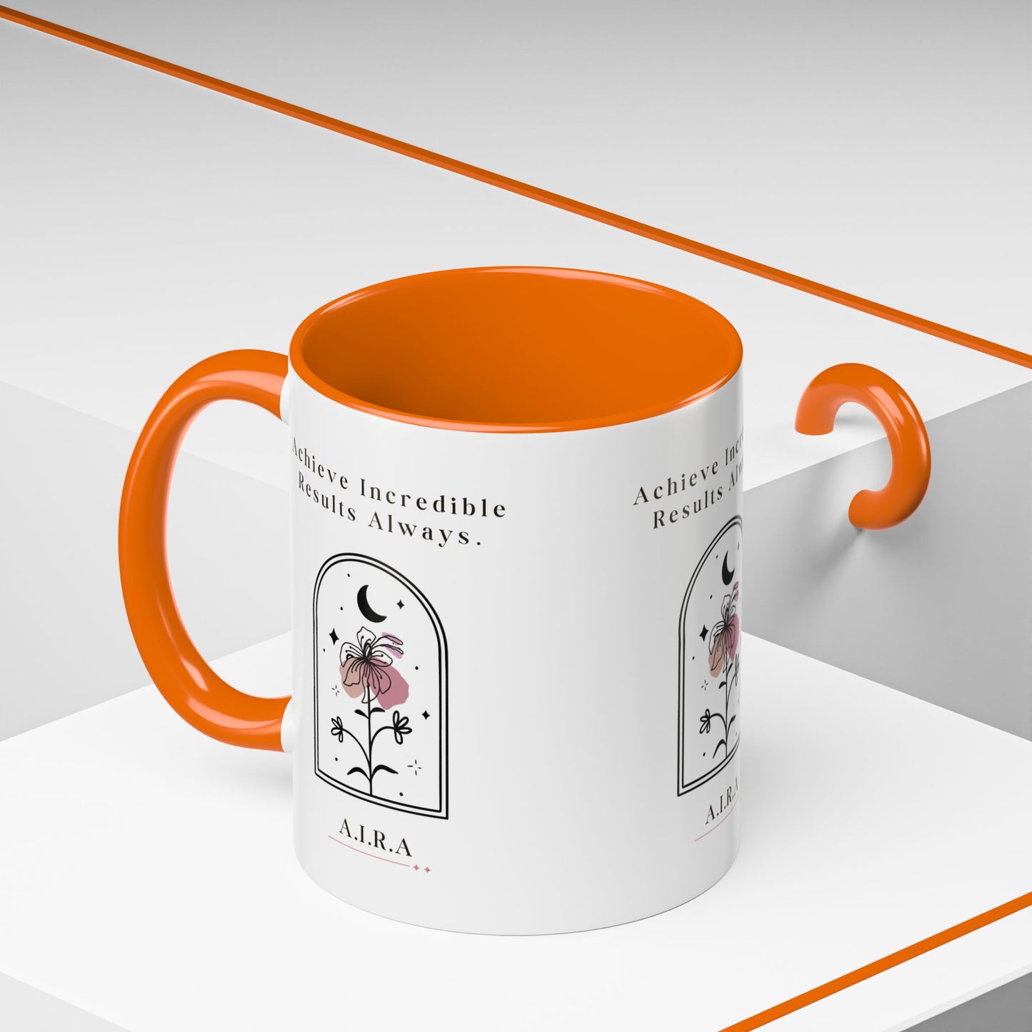 Personalized Initial Floral Moon Accent Coffee Mug