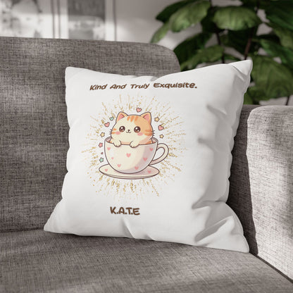Personalized Initial Quote Exquisite Cat — Custom Sayings on Square Poly Canvas Pillowcase