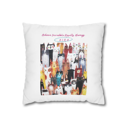 Customized monogrammed pillowcase with personalized quote. High-quality poly canvas square cushion cover, ideal for housewarming, wedding, or anniversary gifts with bespoke text.