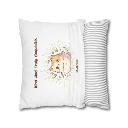 Personalized Initial Quote Exquisite Cat — Custom Sayings on Square Poly Canvas Pillowcase