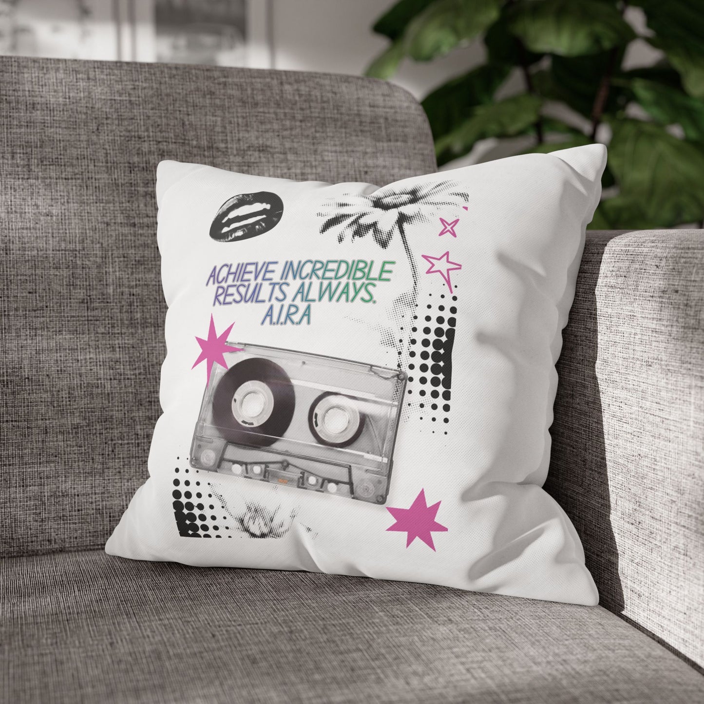 Personalized Initial Quote Cassette — Custom Sayings on Square Poly Canvas Pillowcase