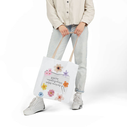 Personalized Initial Quote Floral Clip Canvas Tote Custom Name
