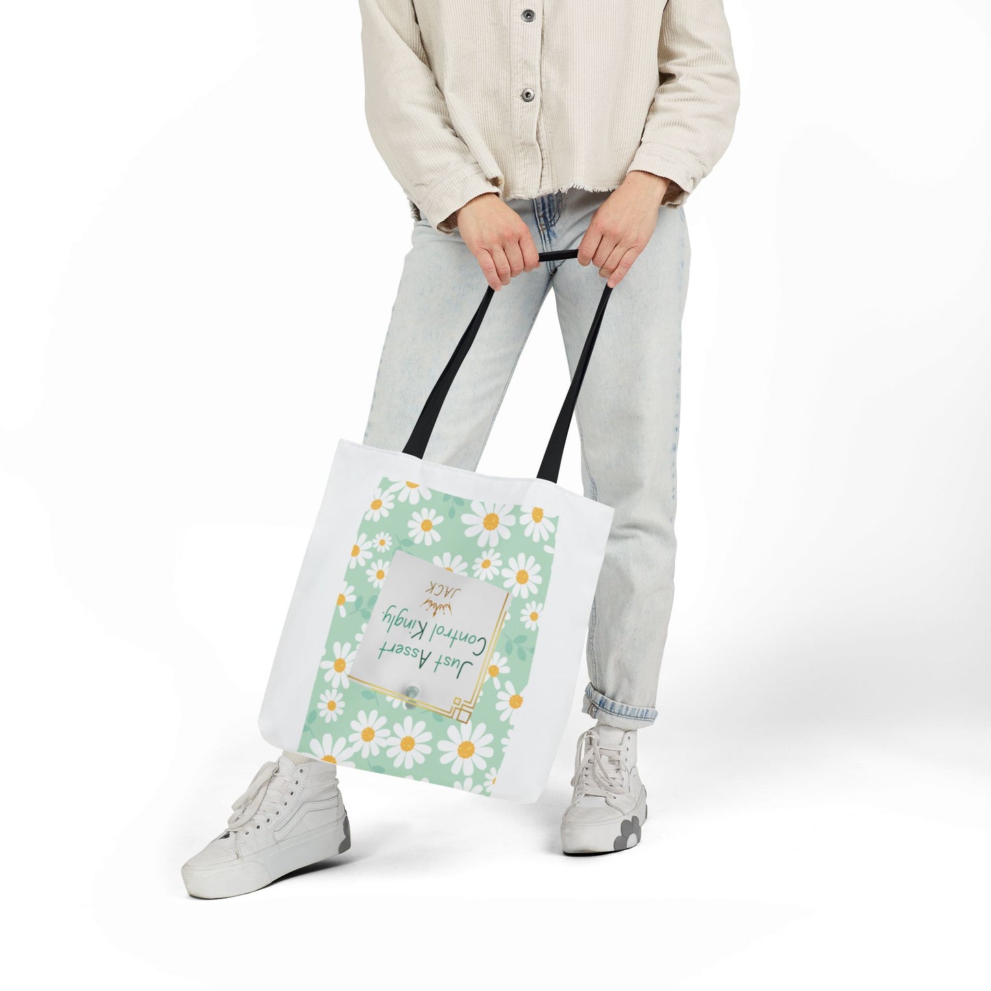 Personalized Initial Quote Floral Inspirational Canvas Tote Custom Name