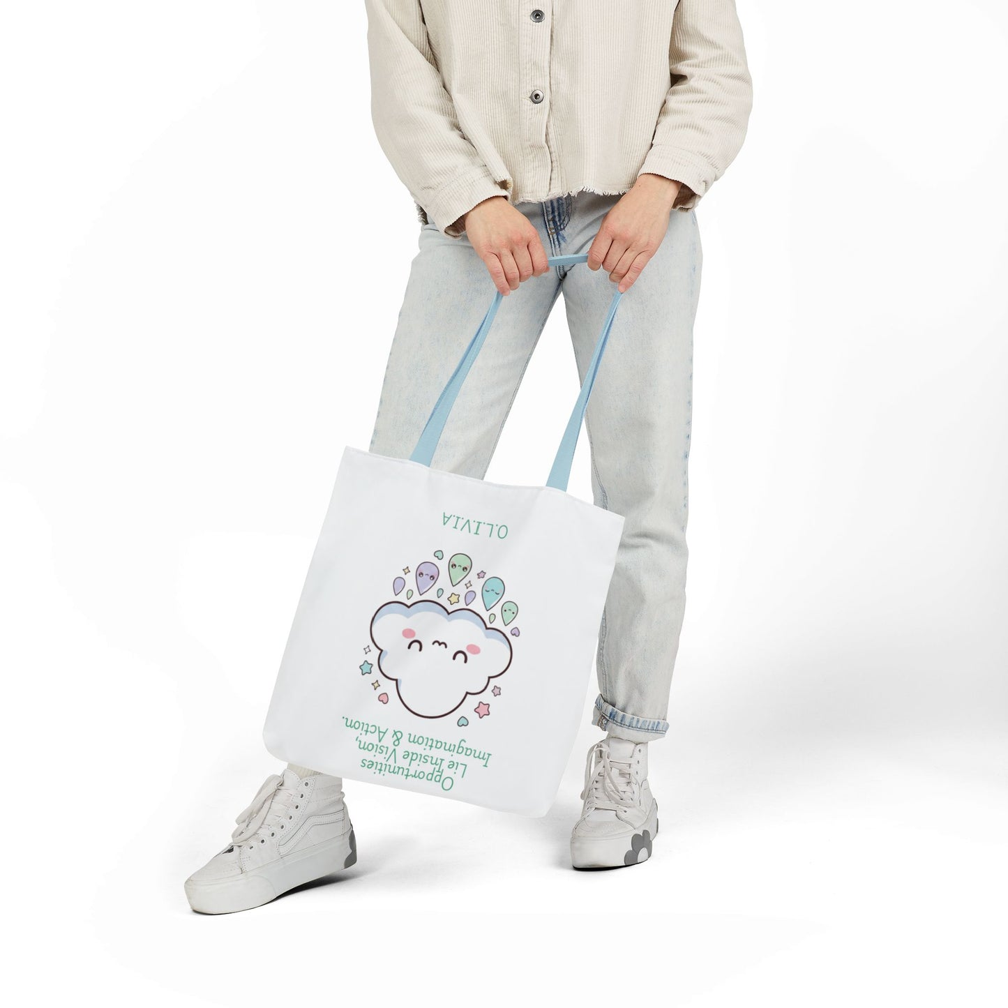 Personalized Initial Quote Cloud Dripping Canvas Tote Custom Name
