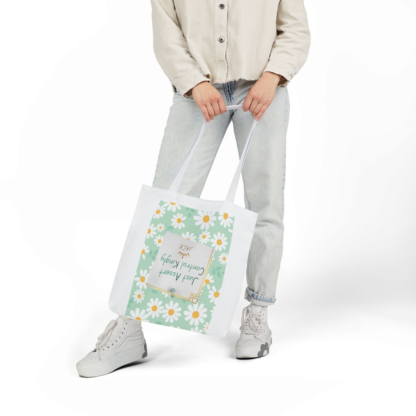 Personalized Initial Quote Floral Inspirational Canvas Tote Custom Name