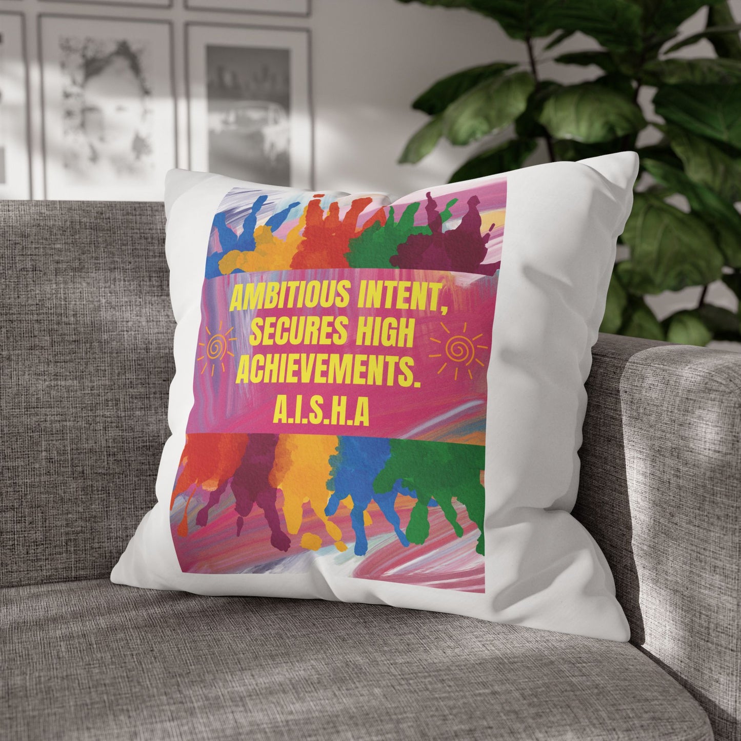 Personalized Initial Quote Colorful Paint — Custom Sayings on Square Poly Canvas Pillowcase