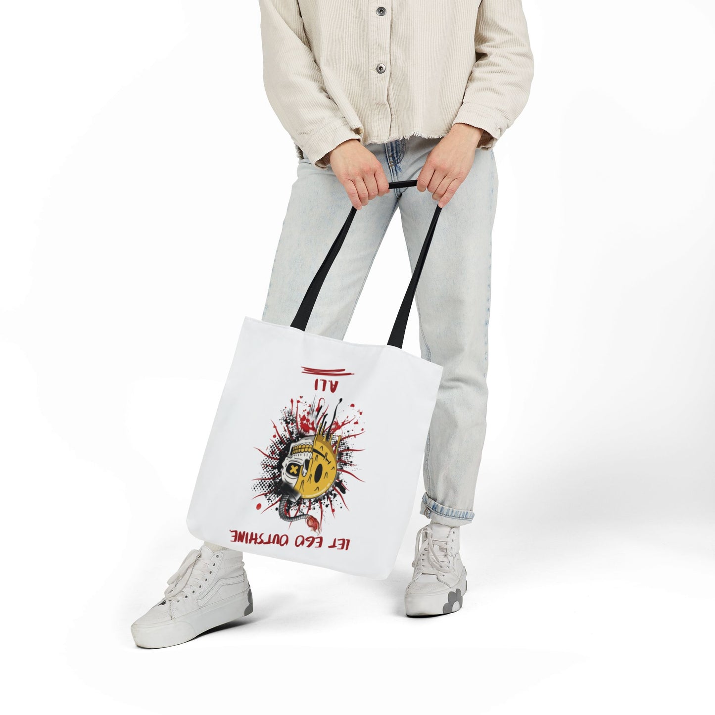 Personalized Initial Quote Split Smile Skull Canvas Tote Custom Name