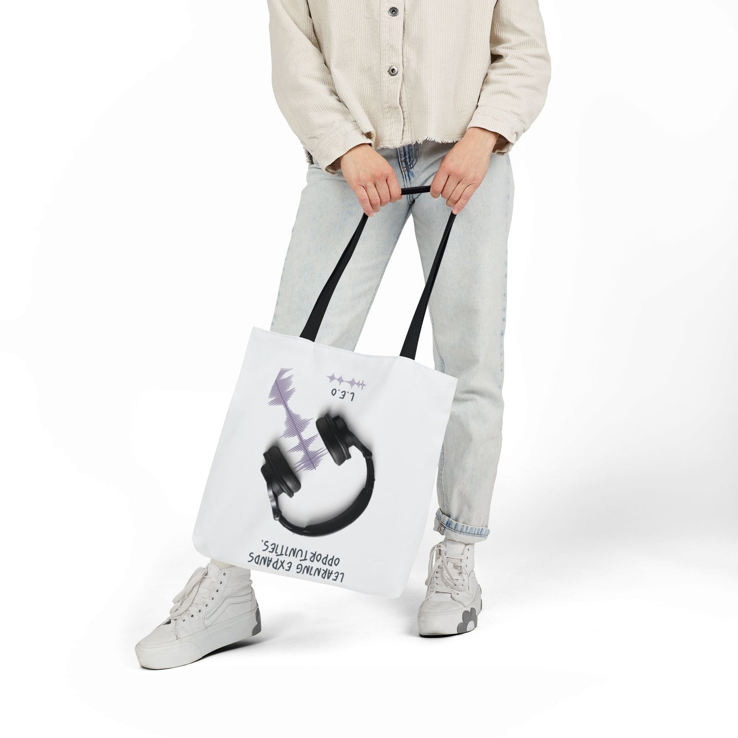 Personalized Initial Quote Headphones Canvas Tote Custom Name