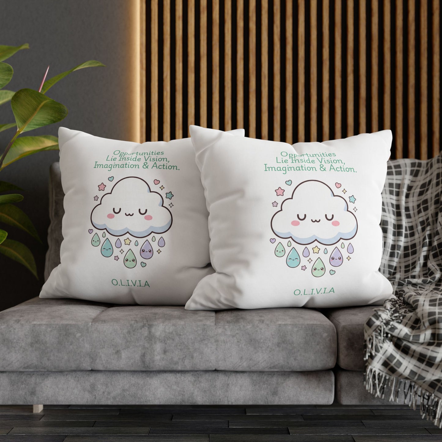 Personalized Initial Quote Cloud Dripping — Custom Sayings on Square Poly Canvas Pillowcase