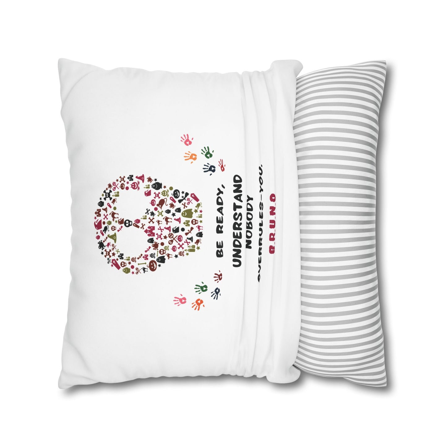 Personalized Initial Quote Floral Skull — Custom Sayings on Square Poly Canvas Pillowcase