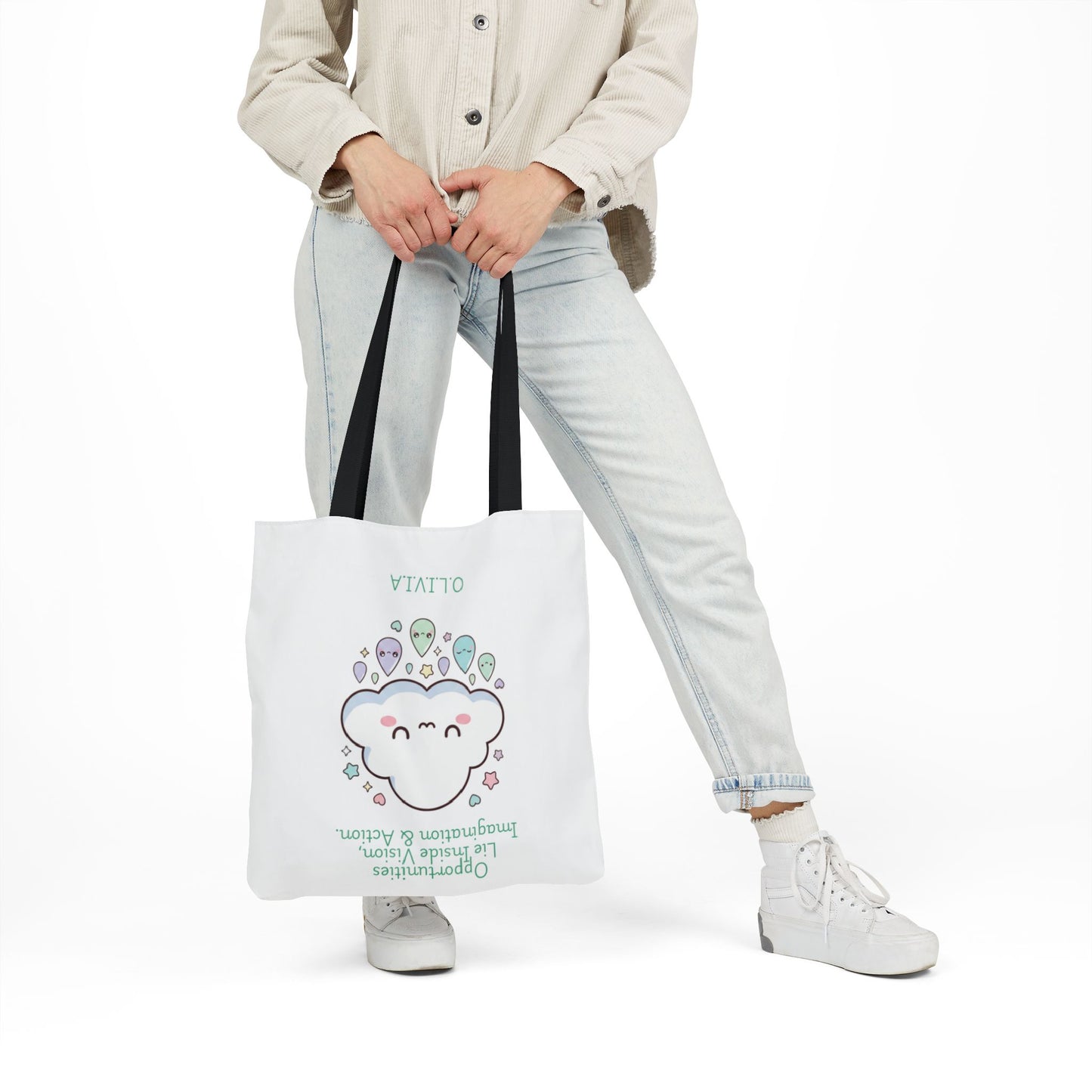 Personalized Initial Quote Cloud Dripping Canvas Tote Custom Name