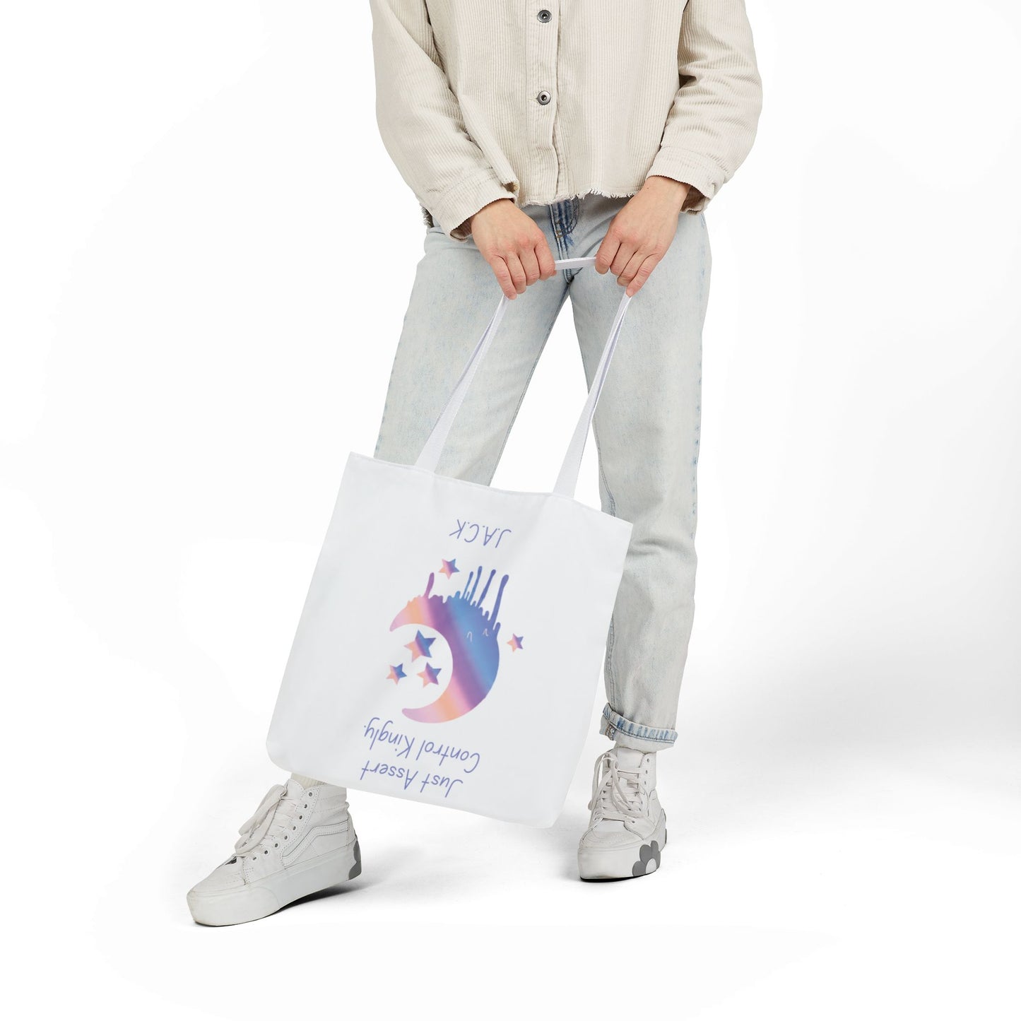 Personalized Initial Quote Moon Dripping Canvas Tote Custom Name