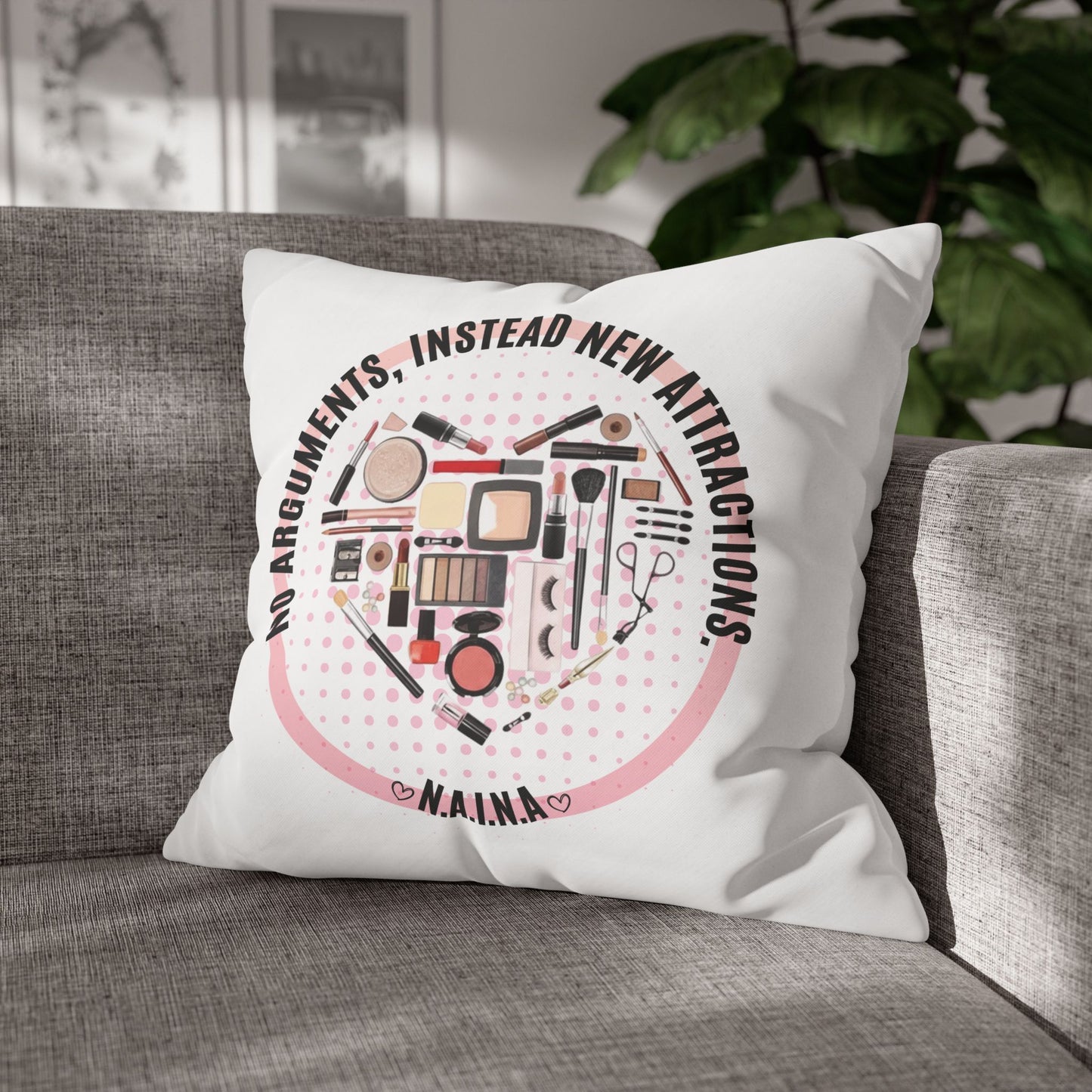 Personalized Initial Quote Cosmetic Heart — Custom Sayings on Square Poly Canvas Pillowcase