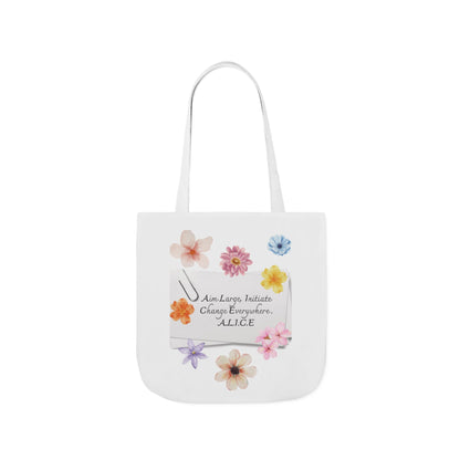 Personalized Initial Quote Floral Clip Canvas Tote Custom Name