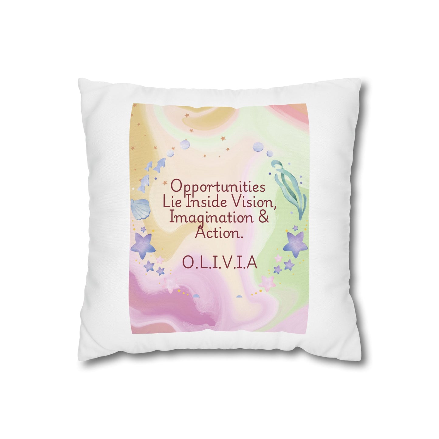 Customized monogrammed pillowcase with personalized quote. High-quality poly canvas square cushion cover, ideal for housewarming, wedding, or anniversary gifts with bespoke text.