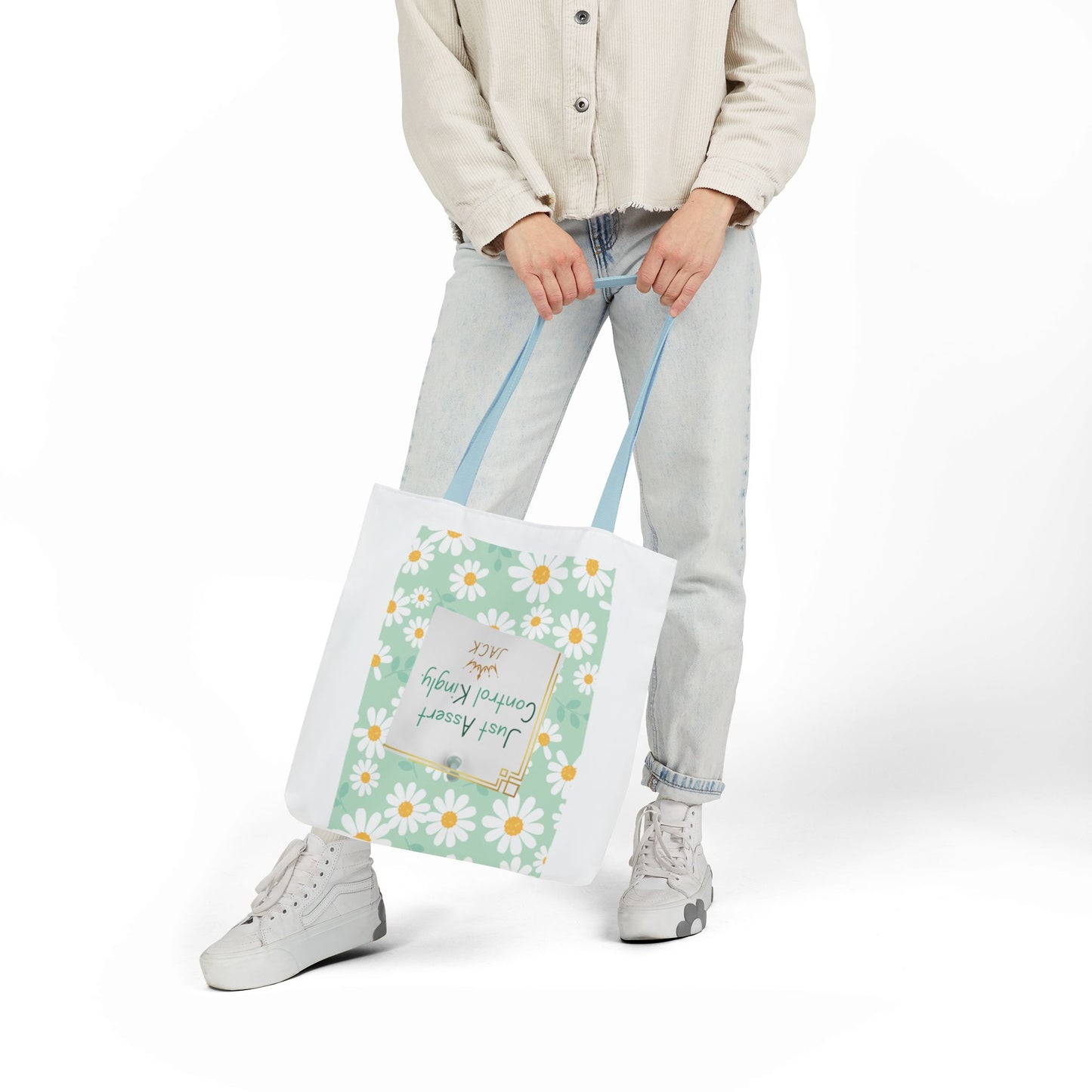 Personalized Initial Quote Floral Inspirational Canvas Tote Custom Name