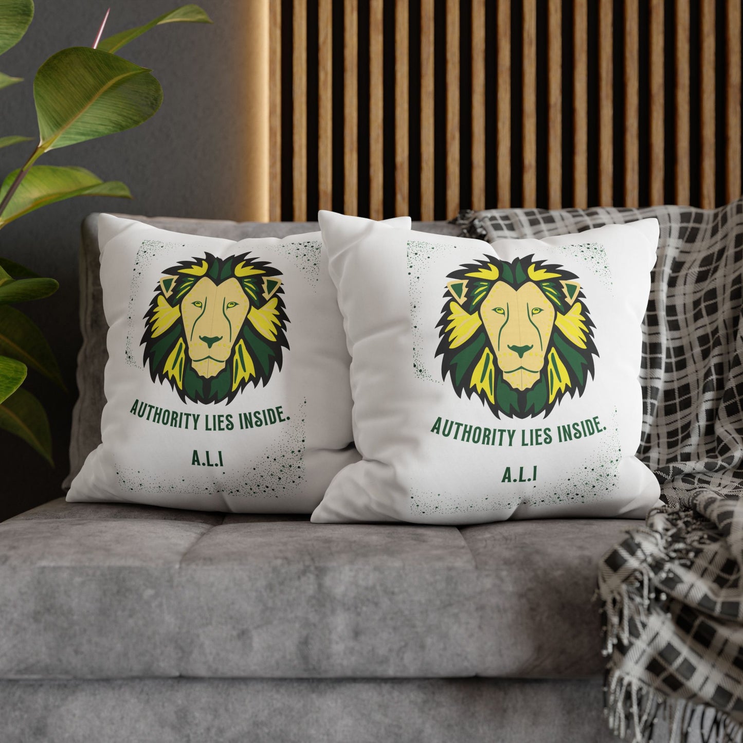 Personalized Initial Quote Lion — Custom Sayings on Square Poly Canvas Pillowcase
