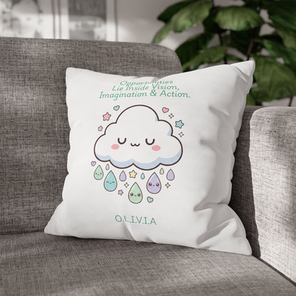 Personalized Initial Quote Cloud Dripping — Custom Sayings on Square Poly Canvas Pillowcase