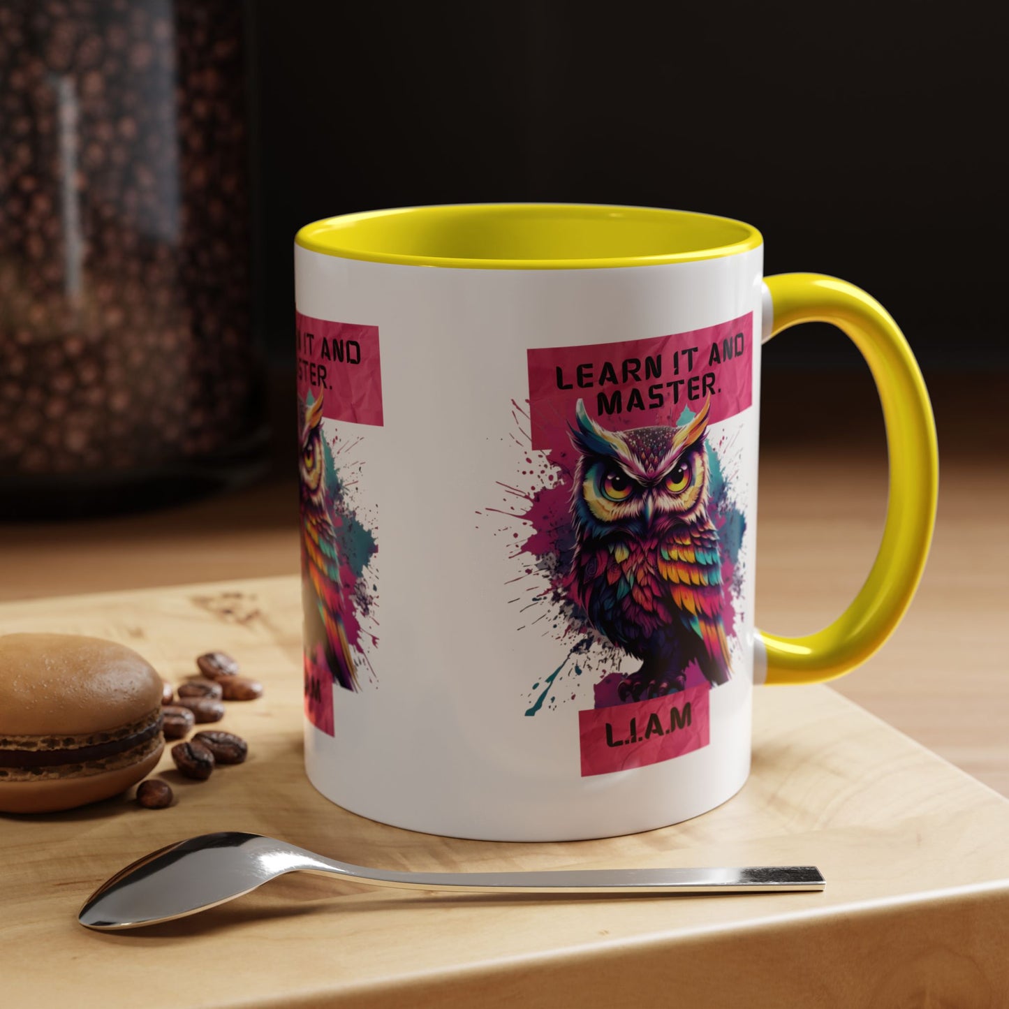 Personalized Initial Owl Accent Coffee Mug