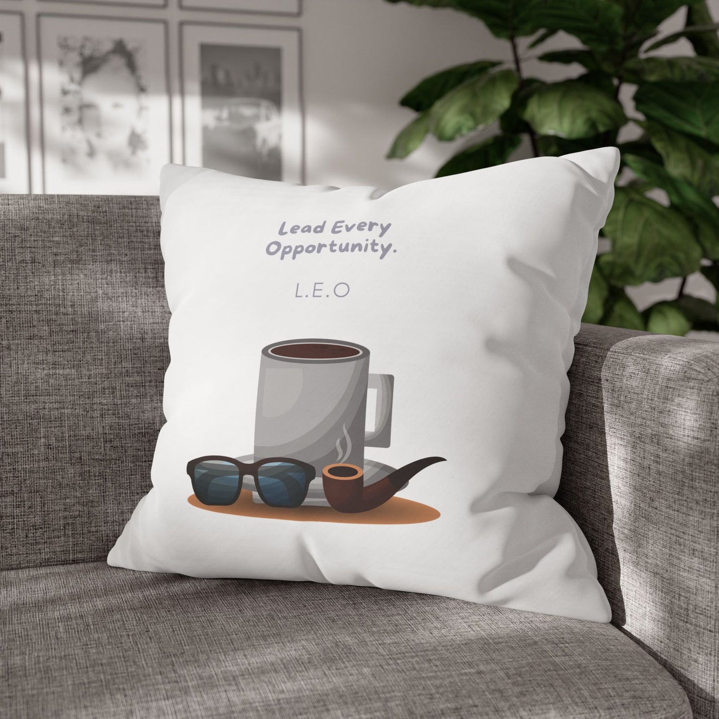 Personalized Initial Quote Coffee and Sunglasses — Custom Sayings on Square Poly Canvas Pillowcase