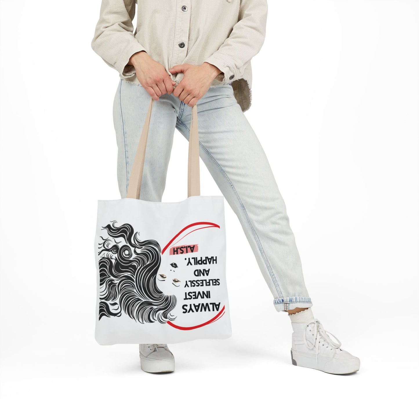 Personalized Initial Quote Inspirational Girl Canvas Tote Custom Name