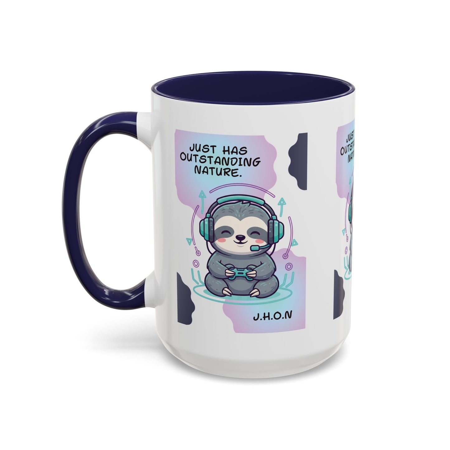 Personalized Initial Sloth Gamer Accent Coffee Mug
