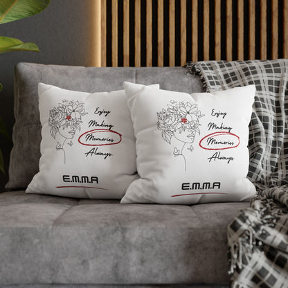 Personalized Initial Floral Girl — Custom Sayings on Square Poly Canvas Pillowcase