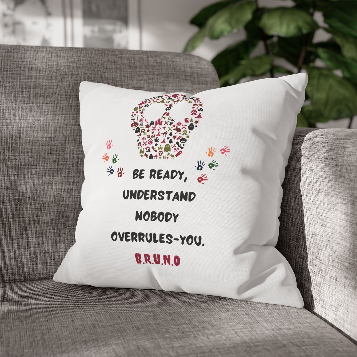 Personalized Initial Quote Floral Skull — Custom Sayings on Square Poly Canvas Pillowcase