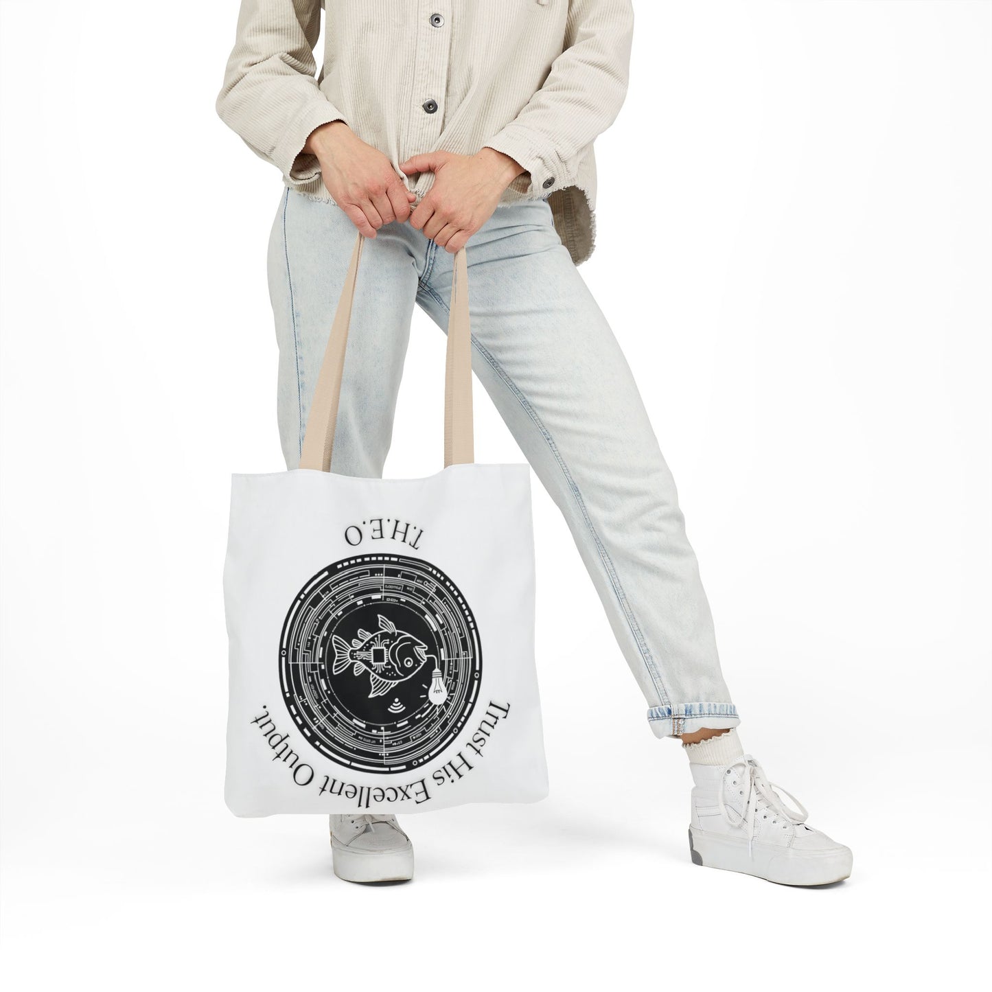 Personalized Initial Quote Circle Fish Canvas Tote Custom Name