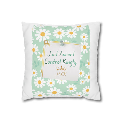 Customized monogrammed pillowcase with personalized quote. High-quality poly canvas square cushion cover, ideal for housewarming, wedding, or anniversary gifts with bespoke text.