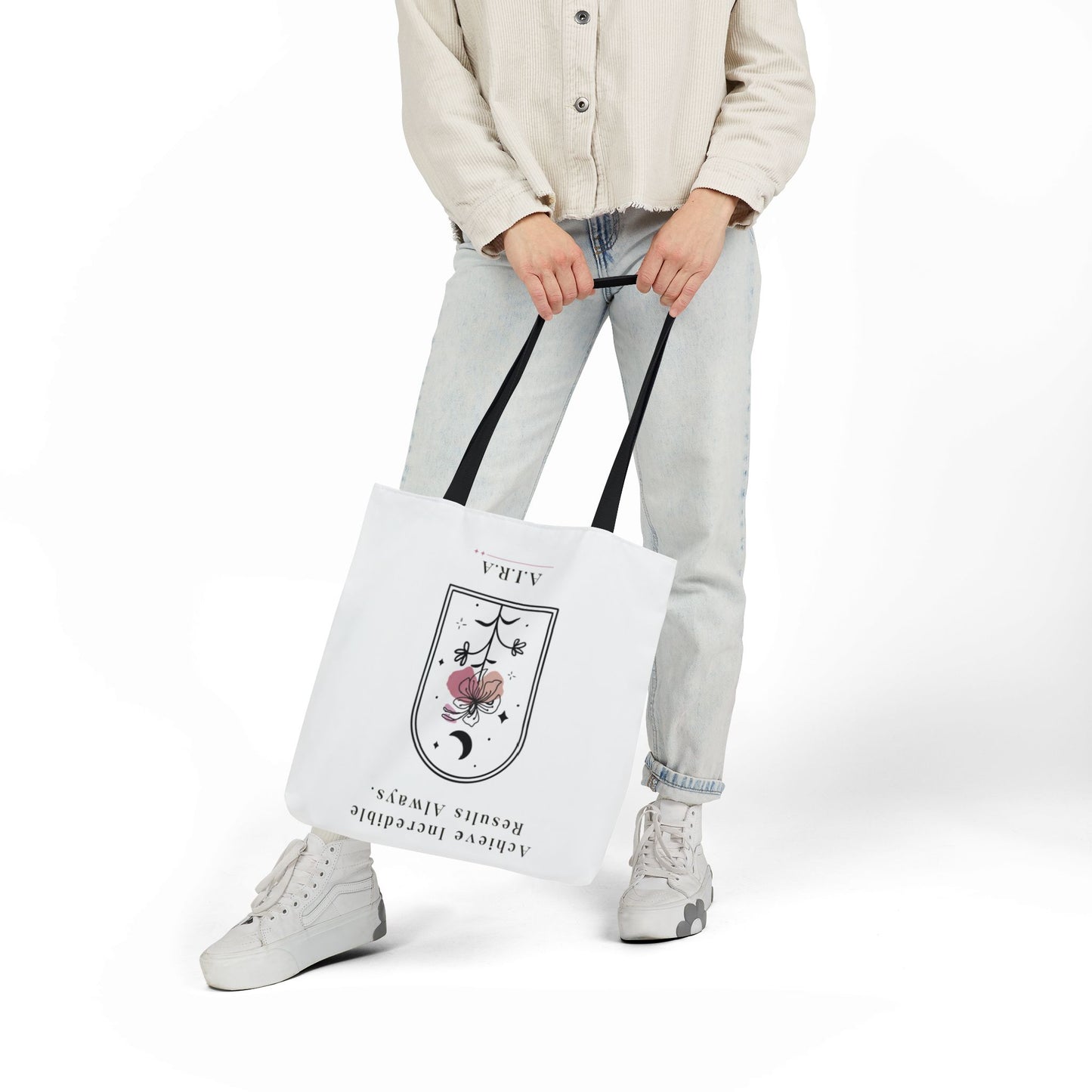 Personalized Initial Quote Floral Moon Canvas Tote Custom Name