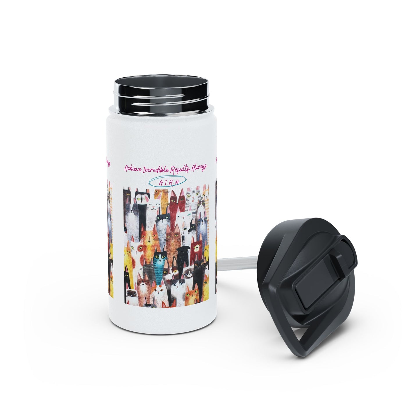 Personalized Initial Quote Cat Collage Stainless Steel Water Bottle